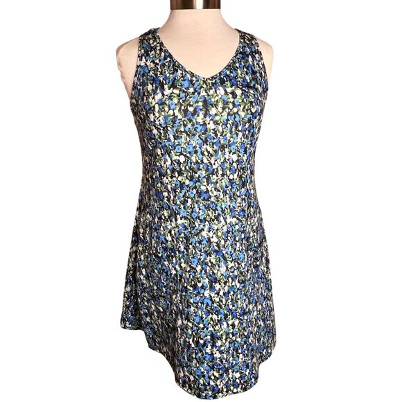 NWT Qeefan Women S Sleeveless Floral A-Line Dress Blue Green Loose Vacation - Picture 2 of 16
